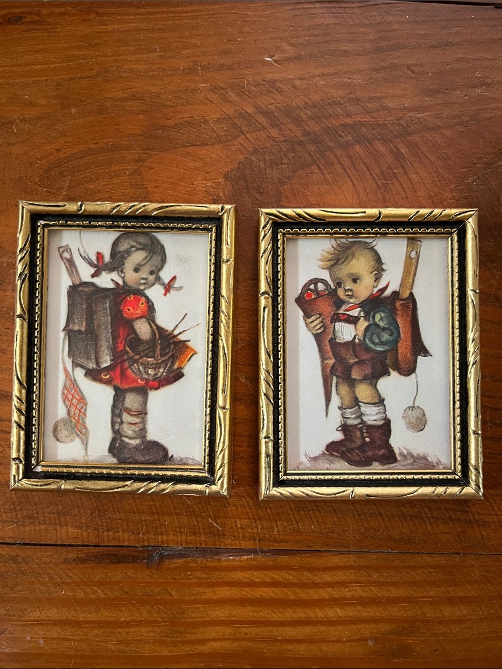Vintage Style Framed Hummel-Inspired Children Prints - Gold Frames